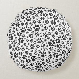 Dog Paws Black and White Polka Dot Rond Kussen