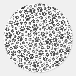 Dog Paws Black and White Polka Dot Ronde Sticker