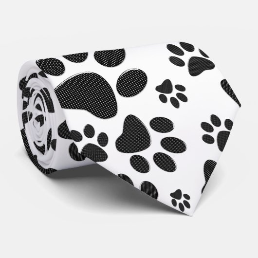 Dog Paws Black and White Polka Dot Stropdas (Opgerold)