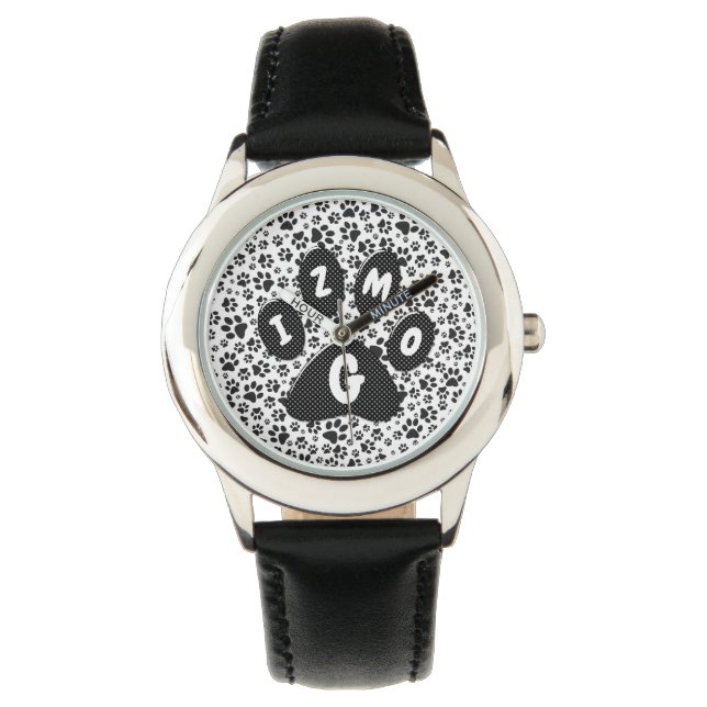 Dog Paws Black and White Polka Dot Watch Horloge (Voorkant)