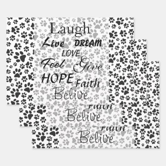 Dog Paws Black and White Polka Dot Wrapping Paper (Set)