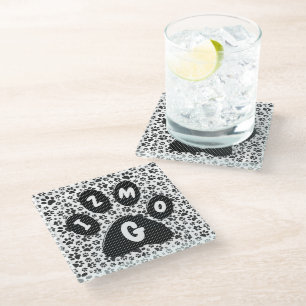 Dog Paws Black en White Polka Dot Glass Onderzette Glazen Onderzetter