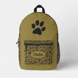 Dog Paws Black & White Polka Dot on militair goud Bedrukte Rugzak