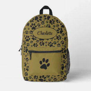 Dog Paws Black & White Polka Dot on militair goud Bedrukte Rugzak