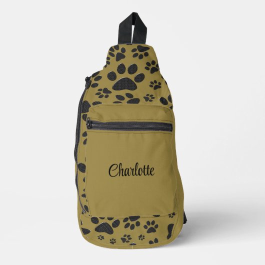 Dog Paws Black & White Polka Dot on militair goud Sling Bag (Voorkant)