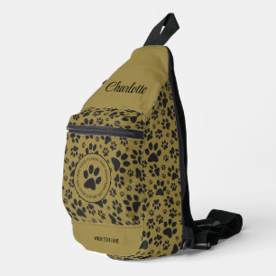 Dog Paws Black & White Polka Dot on militair goud Sling Bag