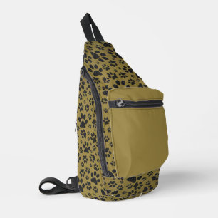 Dog Paws Black & White Polka Dot on militair goud Sling Bag