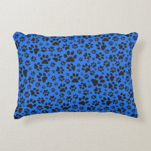 Dog Paws Black & White Polka Dot on tech blue Accent Kussen