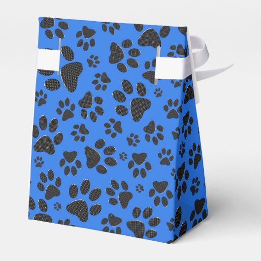 Dog Paws Black & White Polka Dot on tech blue Bedankdoosjes (Achterkant)