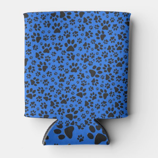 Dog Paws Black & White Polka Dot on tech blue Blikjeskoeler (Voorkant)