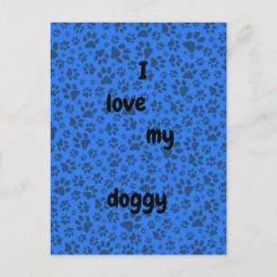 Dog Paws Black & White Polka Dot on tech blue Briefkaart