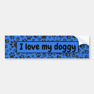 Dog Paws Black & White Polka Dot on tech blue Bumpersticker
