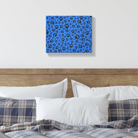 Dog Paws Black & White Polka Dot on tech blue Canvas Afdruk (Insitu (Slaapkamer))