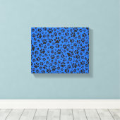Dog Paws Black & White Polka Dot on tech blue Canvas Afdruk (Insitu (Houten vloer))