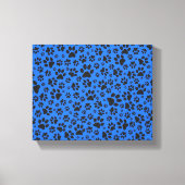 Dog Paws Black & White Polka Dot on tech blue Canvas Afdruk (Voorkant)