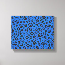 Dog Paws Black & White Polka Dot on tech blue Canvas Afdruk