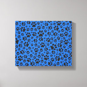 Dog Paws Black & White Polka Dot on tech blue Canvas Afdruk