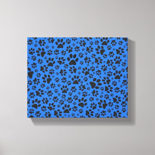 Dog Paws Black & White Polka Dot on tech blue Canvas Afdruk (Voorkant)
