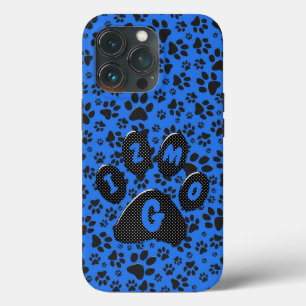 Dog Paws Black & White Polka Dot on tech blue Case-Mate iPhone Case
