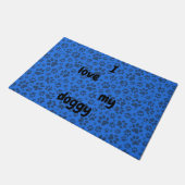 Dog Paws Black & White Polka Dot on tech blue Deurmat (Schuin)