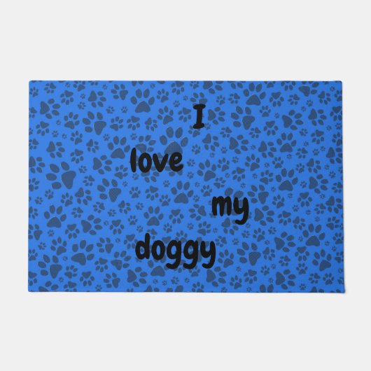 Dog Paws Black & White Polka Dot on tech blue Deurmat (Voorkant)
