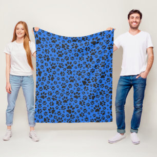 Dog Paws Black & White Polka Dot on tech blue Fleece Deken