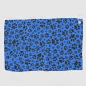 Dog Paws Black & White Polka Dot on tech blue Golfhanddoek (Horizontaal)