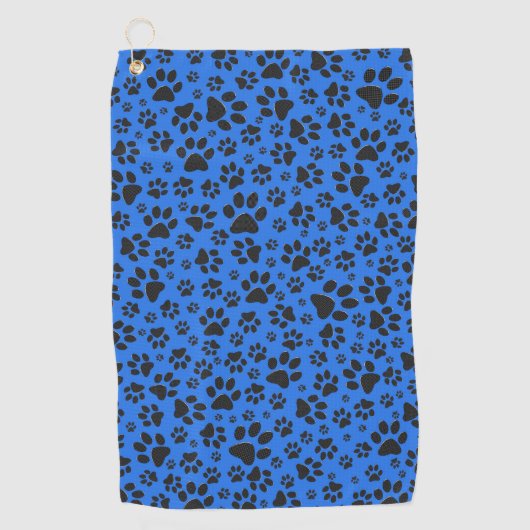 Dog Paws Black & White Polka Dot on tech blue Golfhanddoek (Voorkant)