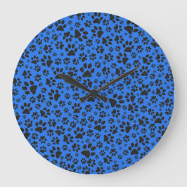 Dog Paws Black & White Polka Dot on tech blue Grote Klok