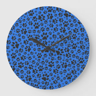 Dog Paws Black & White Polka Dot on tech blue Grote Klok