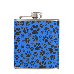 Dog Paws Black & White Polka Dot on tech blue Heupfles