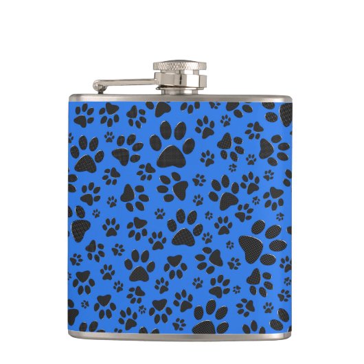 Dog Paws Black & White Polka Dot on tech blue Heupfles (Voorkant)