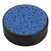 Dog Paws Black & White Polka Dot on tech blue Hockey Puck (3/4)