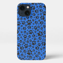 Dog Paws Black & White Polka Dot on tech blue iPhone 13 Hoesje