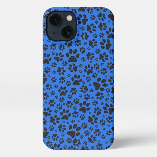 Dog Paws Black & White Polka Dot on tech blue iPhone Hoesje (Achterkant)