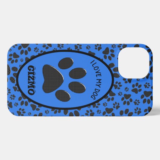 Dog Paws Black & White Polka Dot on tech blue iPhone Hoesje (Achterkant horizontaal)