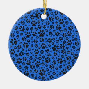 Dog Paws Black & White Polka Dot on tech blue Keramisch Ornament