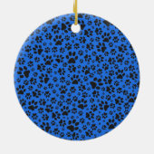 Dog Paws Black & White Polka Dot on tech blue Keramisch Ornament (Achterkant)