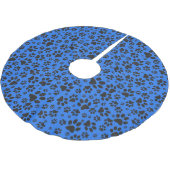 Dog Paws Black & White Polka Dot on tech blue Kerstboom Rok (Gekanteld)