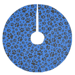 Dog Paws Black & White Polka Dot on tech blue Kerstboom Rok
