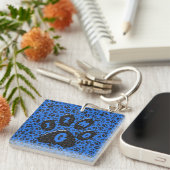 Dog Paws Black & White Polka Dot on tech blue Keyc Sleutelhanger (Voorkant Rechts)