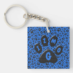 Dog Paws Black & White Polka Dot on tech blue Keyc Sleutelhanger
