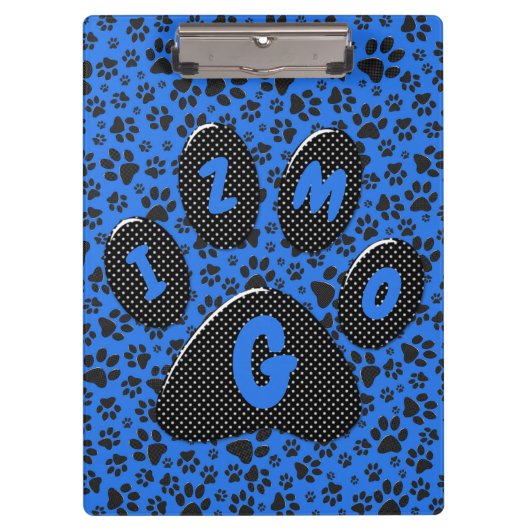 Dog Paws Black & White Polka Dot on tech blue Klembord (Voorkant)