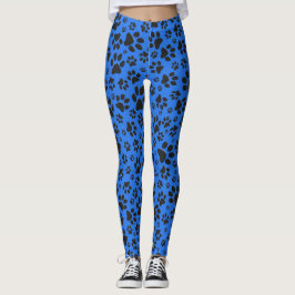 Dog Paws Black & White Polka Dot on tech blue Leggings