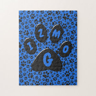 Dog Paws Black & White Polka Dot on tech blue Legpuzzel