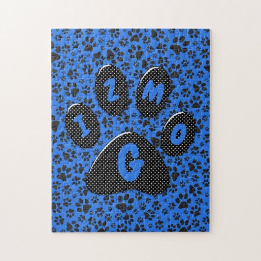 Dog Paws Black & White Polka Dot on tech blue Legpuzzel (Verticaal)