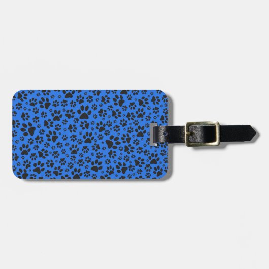 Dog Paws Black & White Polka Dot on tech blue Lugg Bagagelabel (Voorkant horizontaal)