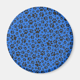 Dog Paws Black & White Polka Dot on tech blue Magneet