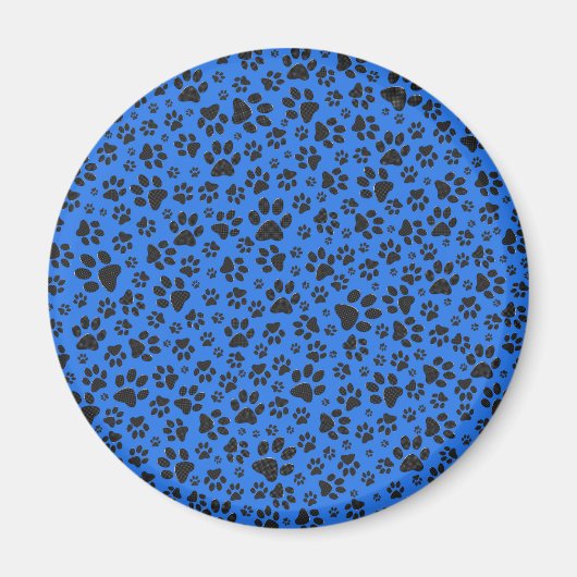 Dog Paws Black & White Polka Dot on tech blue Magneet (Voorkant)