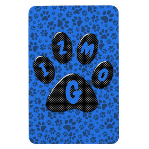 Dog Paws Black & White Polka Dot on tech blue Magneet